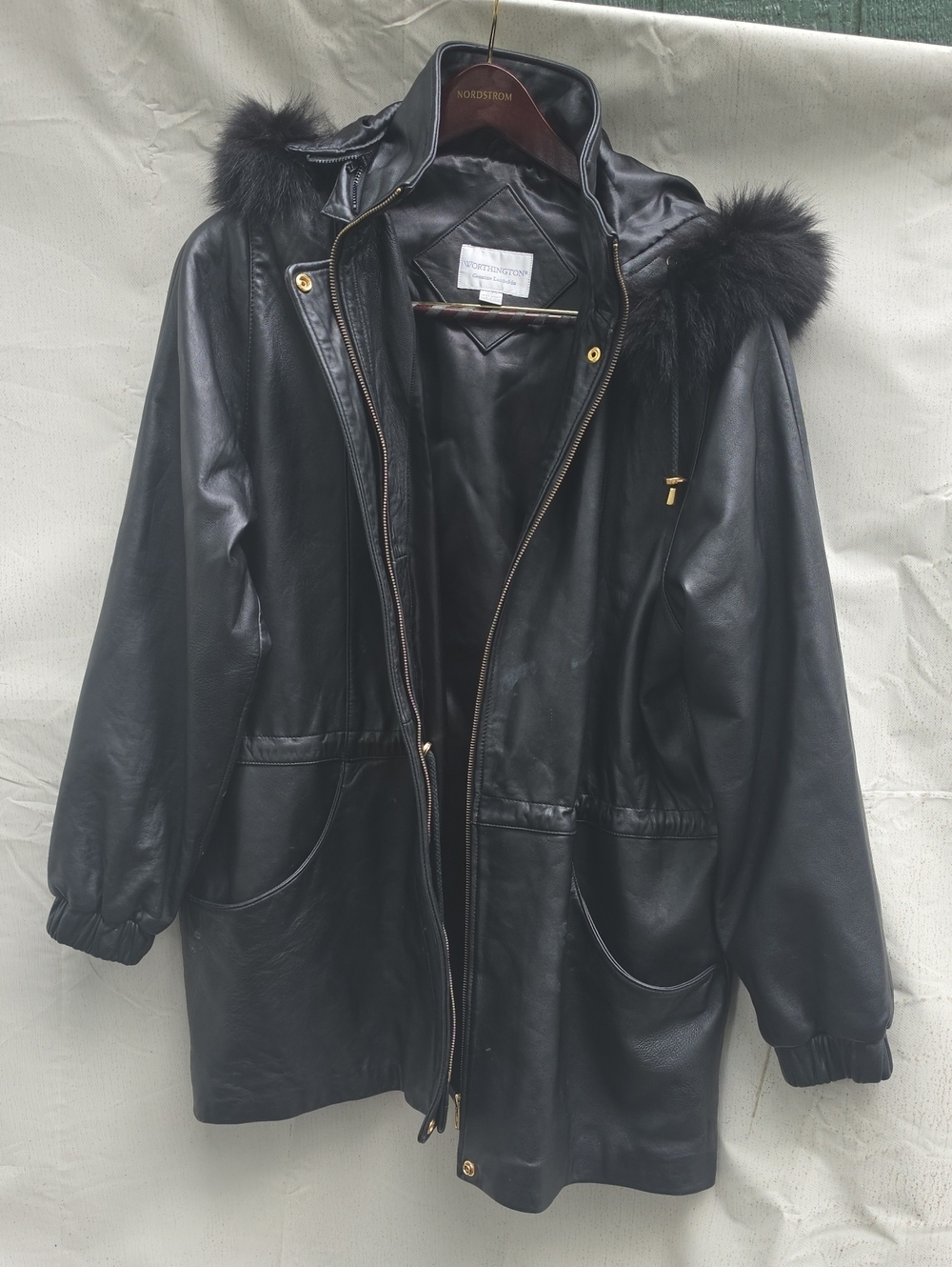 Vintage Lambskin Jacket With Fox Fur Hood Trim Oversized